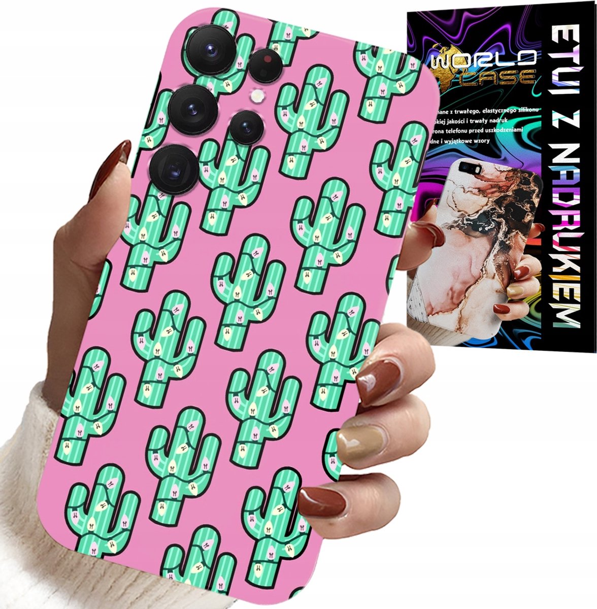 HOESJE VOOR SAMSUNG GALAXY S24 ULTRA - CACTUSSEN, CACTUS OP ROZE ACHTERGROND + FILM