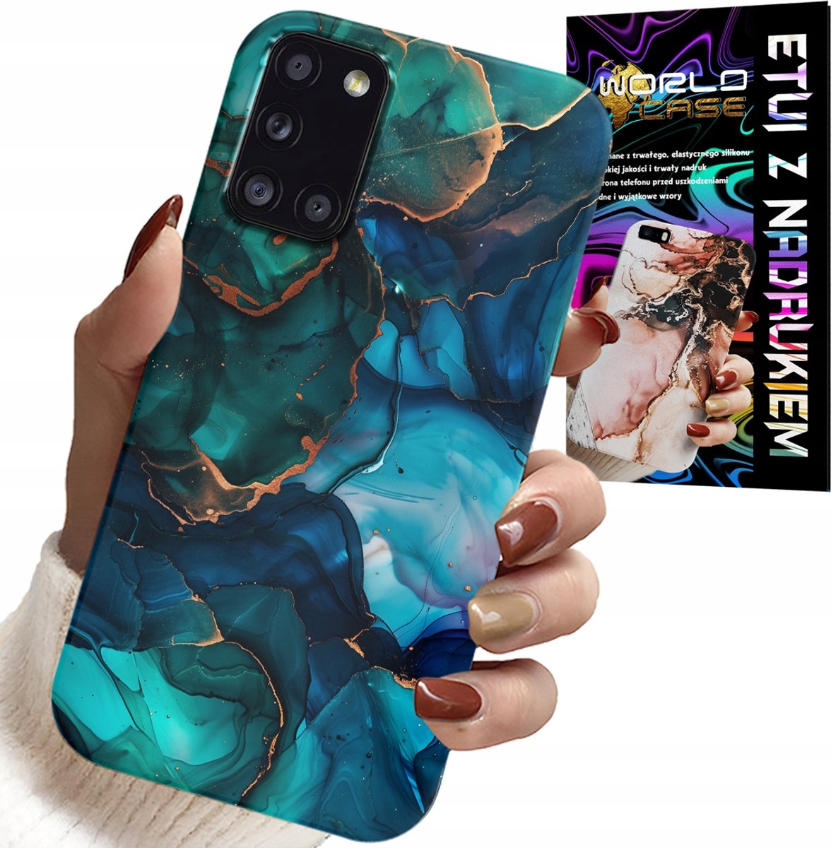 HOESJE VOOR SAMSUNG GALAXY A31 - BLAUWGROENE MARMERPATROON ACHTERKANT