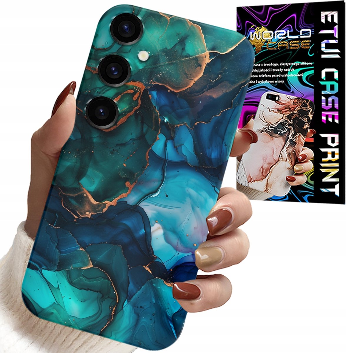 HOESJE VOOR SAMSUNG GALAXY M15 5G - BLAUWGROENE MARMERPATROON ACHTERKANT
