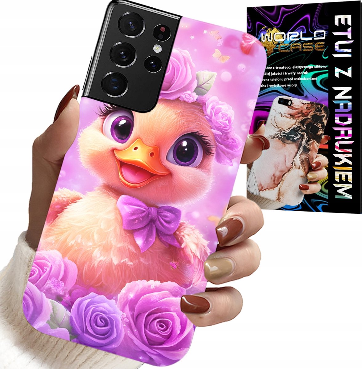 HOESJE VOOR SAMSUNG GALAXY S21 Ultra - SCHATTIG EENDJE OP EEN ROZE ACHTERGROND