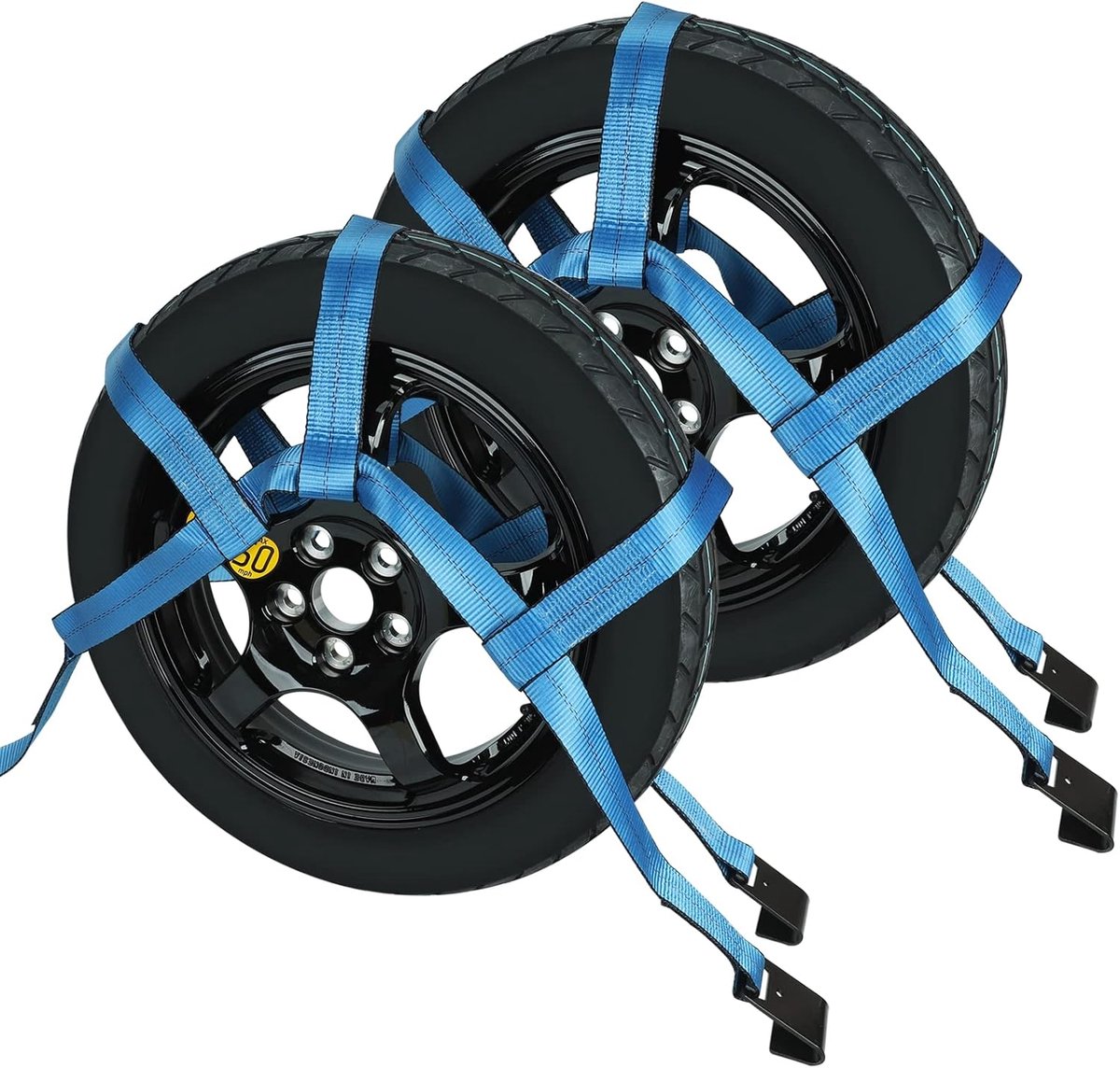 Touw Dolly Banden Set - Trekbanden Wielklemmen - Voertuig Transport - Verstelbaar Met Platte Haak - 221x5 cm - Blauw