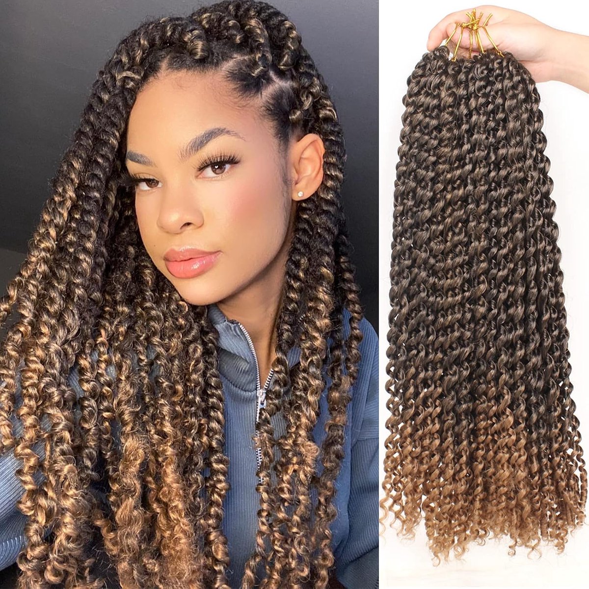 18 Inch Passion Twist Haar Watergolf Haakvlecht Haar - 6 Pakketten Passion Twist Haak Haar - Voorgehaakt Bohemian Haarextensions - 22 Strengen/Pakket T27#