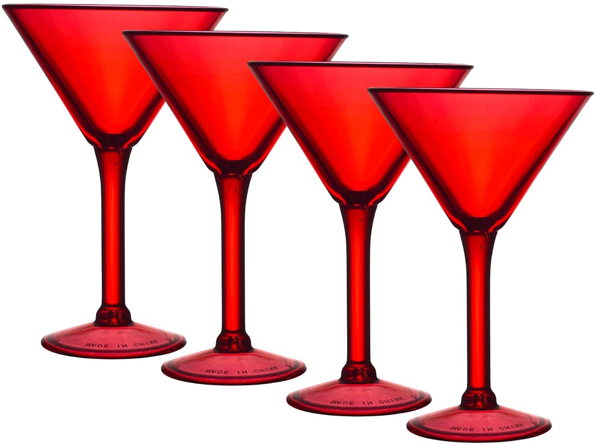 Home Deco Factory Cocktailglas - 4x - rood - kunststof - 24 cl - martini glas