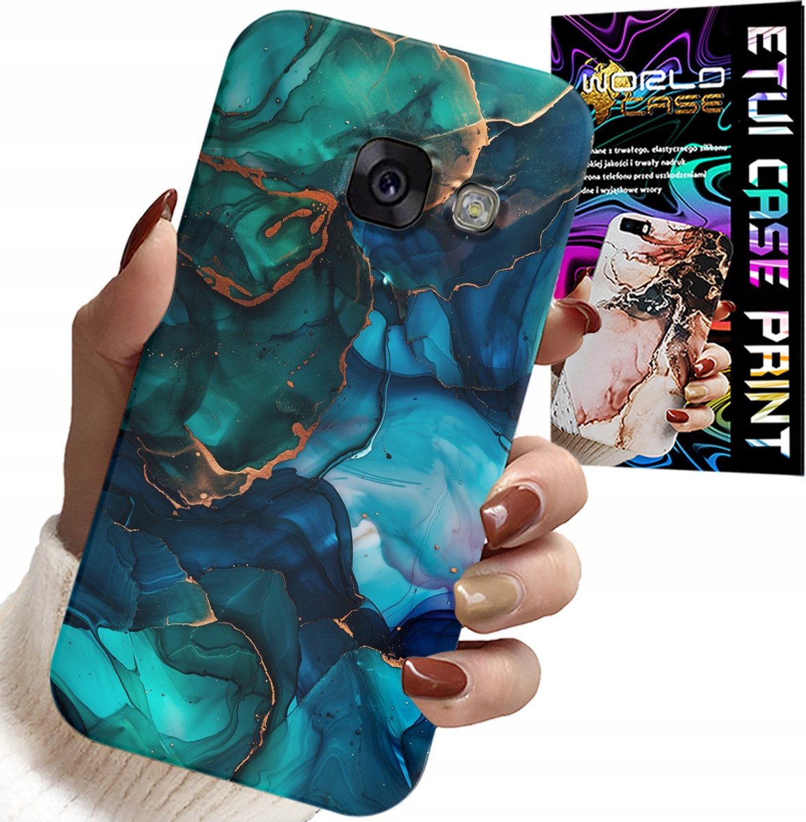 HOESJE VOOR SAMSUNG A5 2017 - BLAUWGROENE MARMERPATROON ACHTERKANT