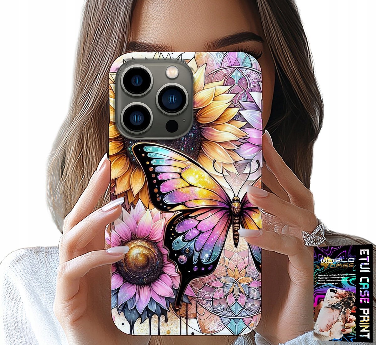 HOESJE VOOR IPHONE 16 PRO MAX - ZONNEBLOEM MET VLINDER, HOESJE + FILM