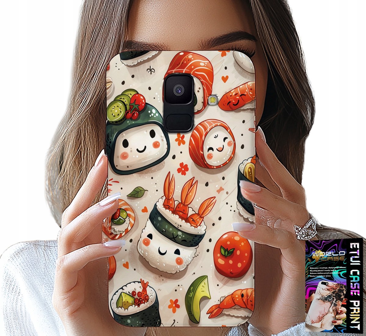HOESJE VOOR SAMSUNG A6 2018 - LEUK HOESJE MET LACHENDE SUSHI