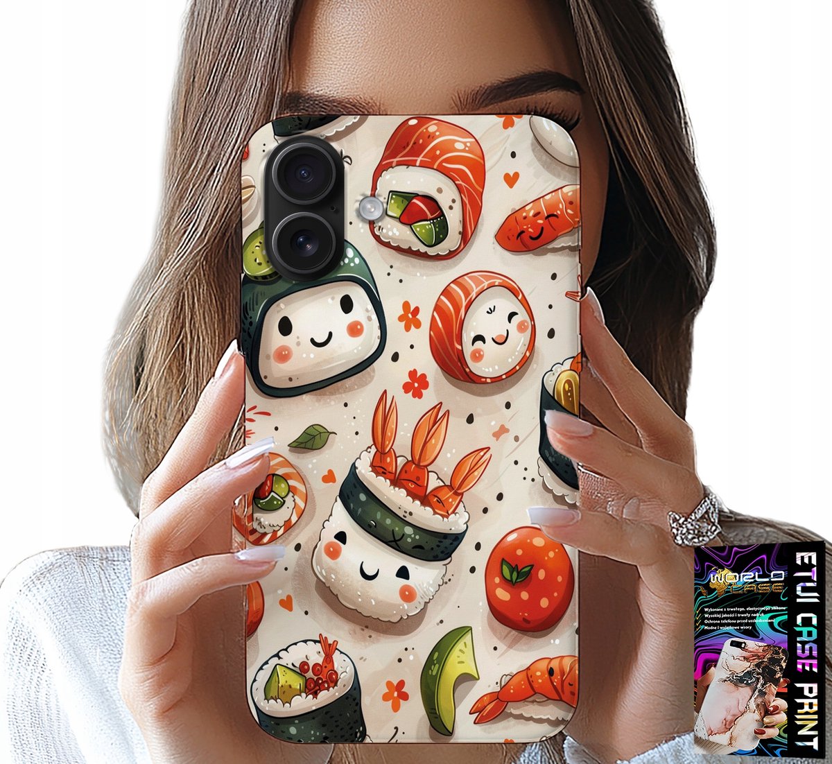 iPhone 16 Plus hoesje - Leuk hoesje met lachende sushi