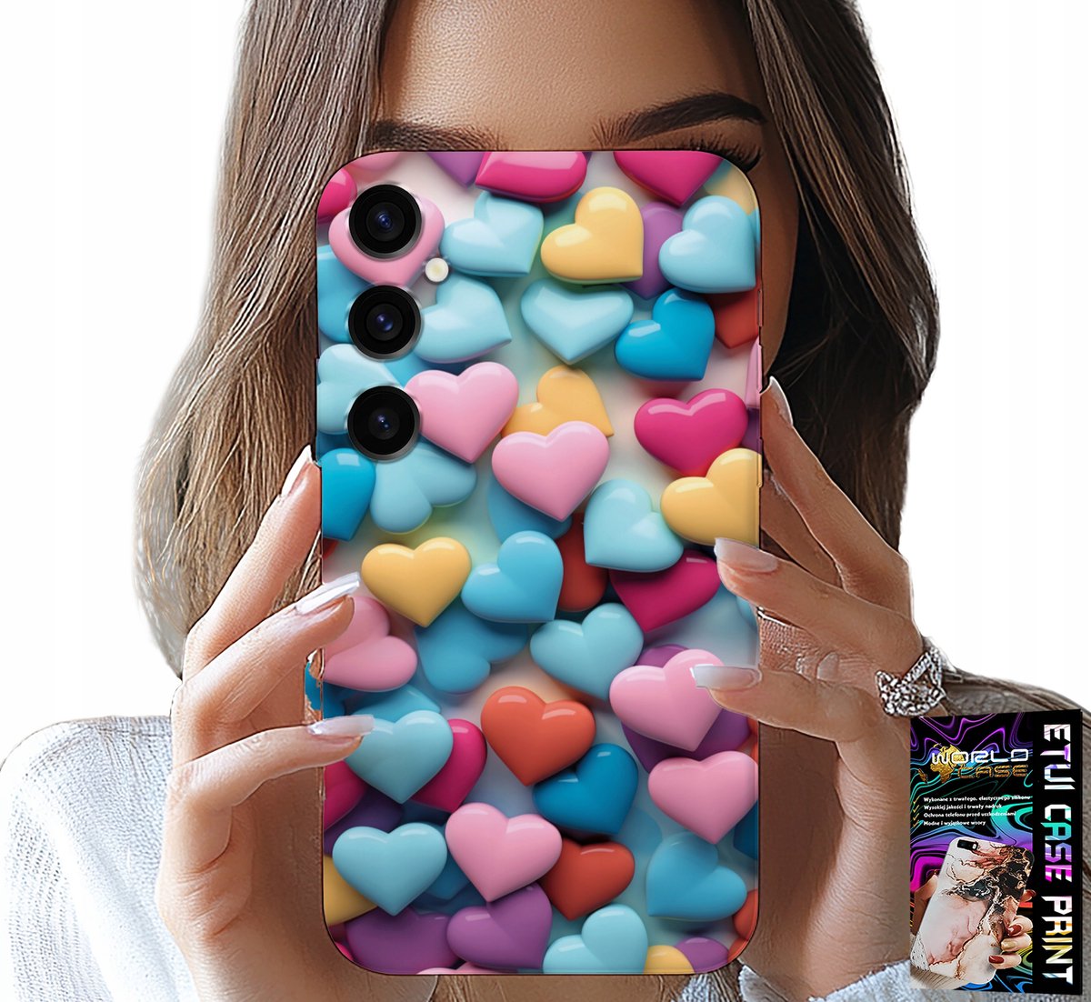 HOESJE VOOR SAMSUNG GALAXY A04S - KLEURRIJKE HARTJES, MOGELIJKHEID TOT PERSONALISATIE