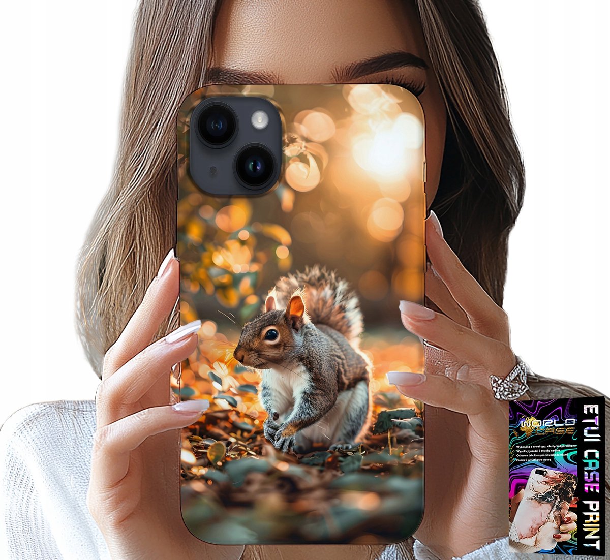 HOESJE VOOR IPHONE 15 PLUS - SCHATTIGE EEKHOORN, HOESJE MET JE EIGEN MOTIEF