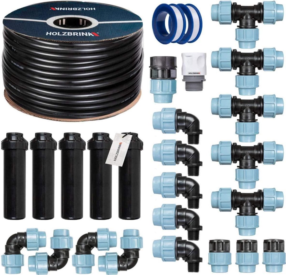 Irrigatie Starterset - Gazon Bewatering - Automatisch Sproeien - 5 Verzonken Sproeiers - 50 Meter Buis
