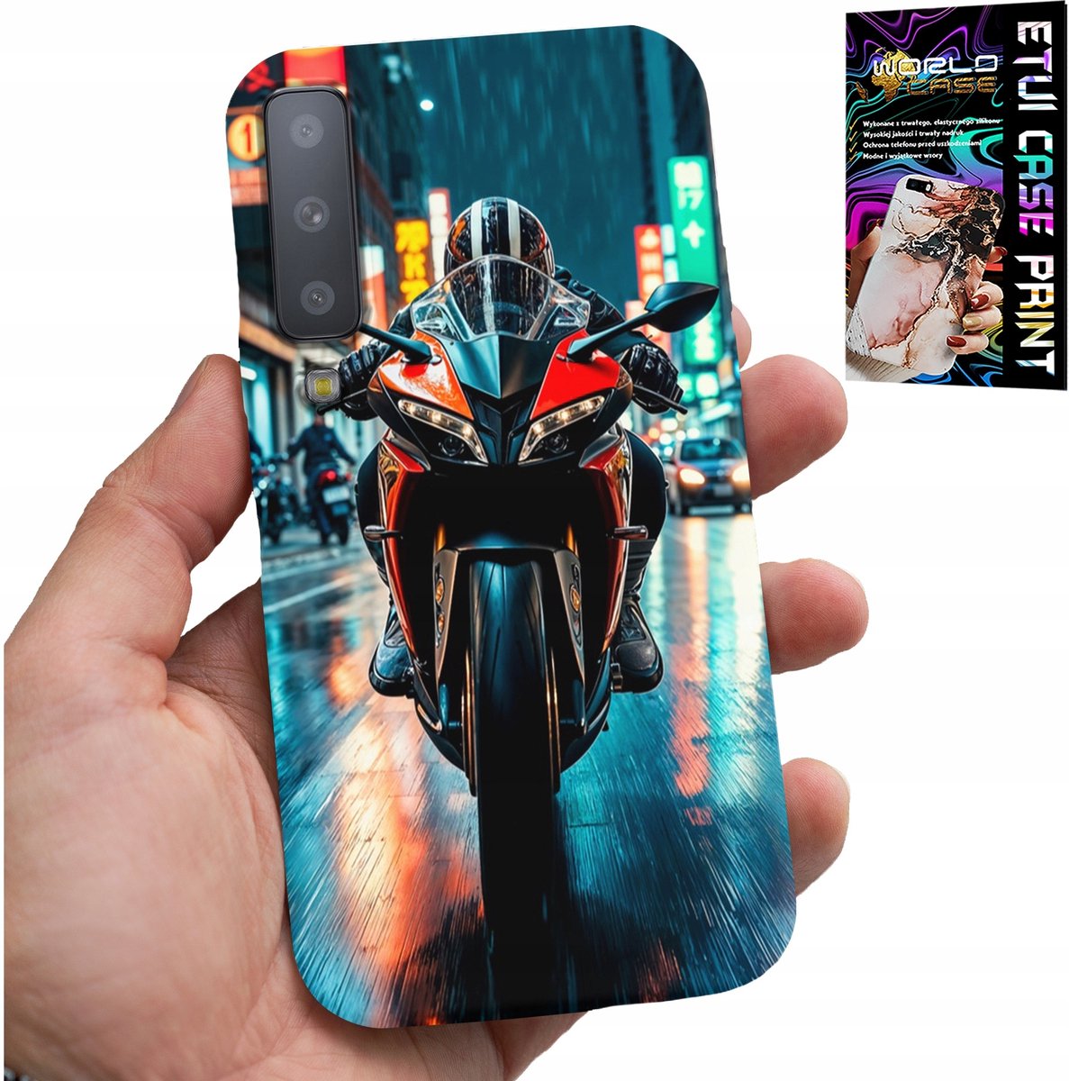 HOESJE VOOR SAMSUNG A7 2018 - MOTORFIETS, MOTORFIETS, FIETSPATRONEN + GLAS