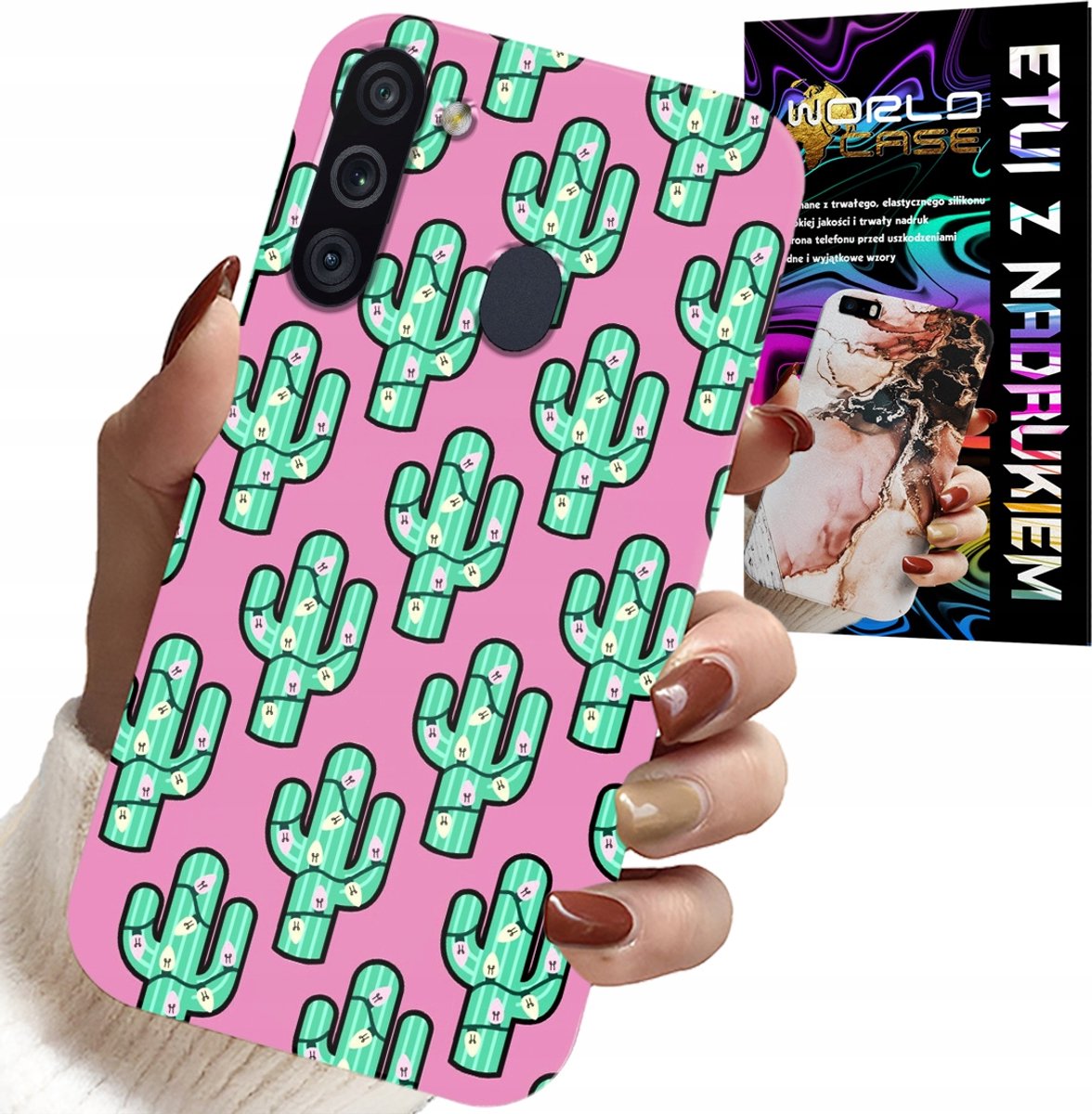HOESJE VOOR SAMSUNG GALAXY A21 - CACTUSSEN OP ROZE ACHTERGROND + FILM
