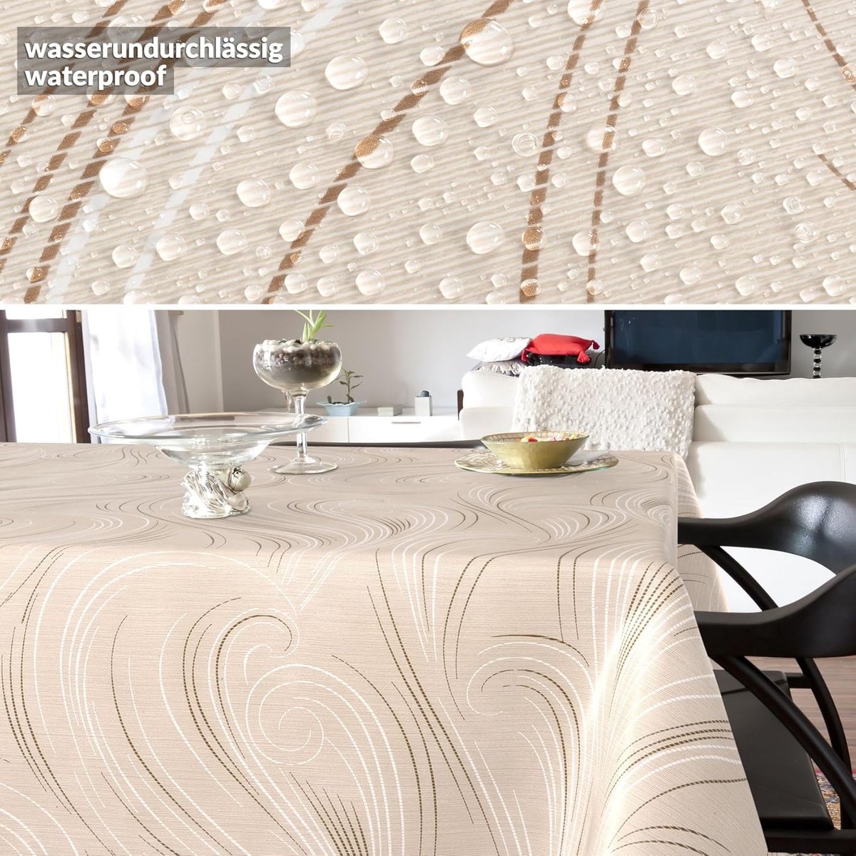 Wasbaar Tafelkleed - Afwasbaar Kleed - Bescherming Tafel - Abstract Patroon - 160x120 cm - Beige