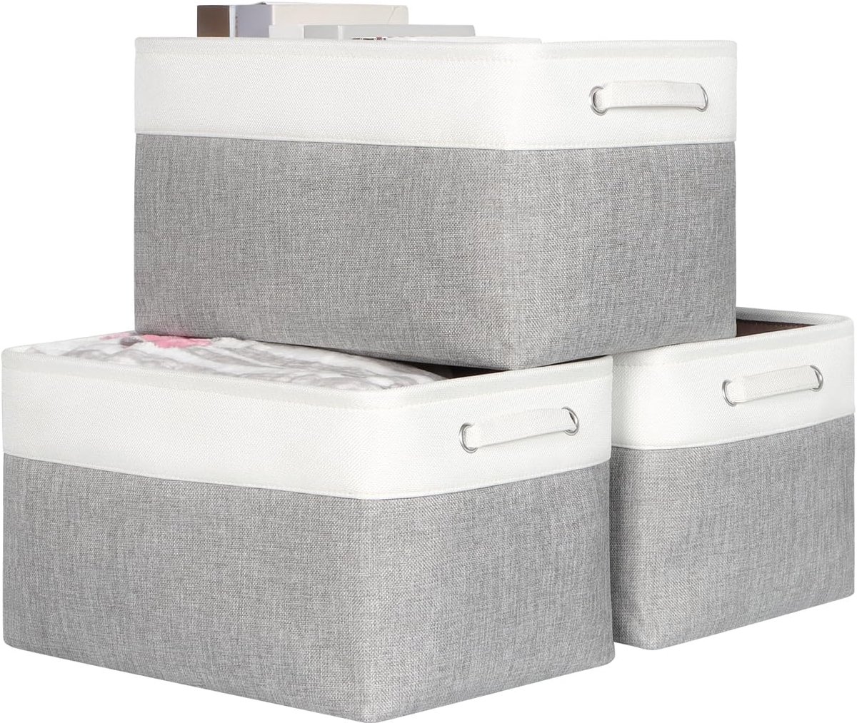 Opbergdozen Set - Opbergmanden Manden - Thuis Organiseren - Met Handvatten - 43x30x25cm - Grijs