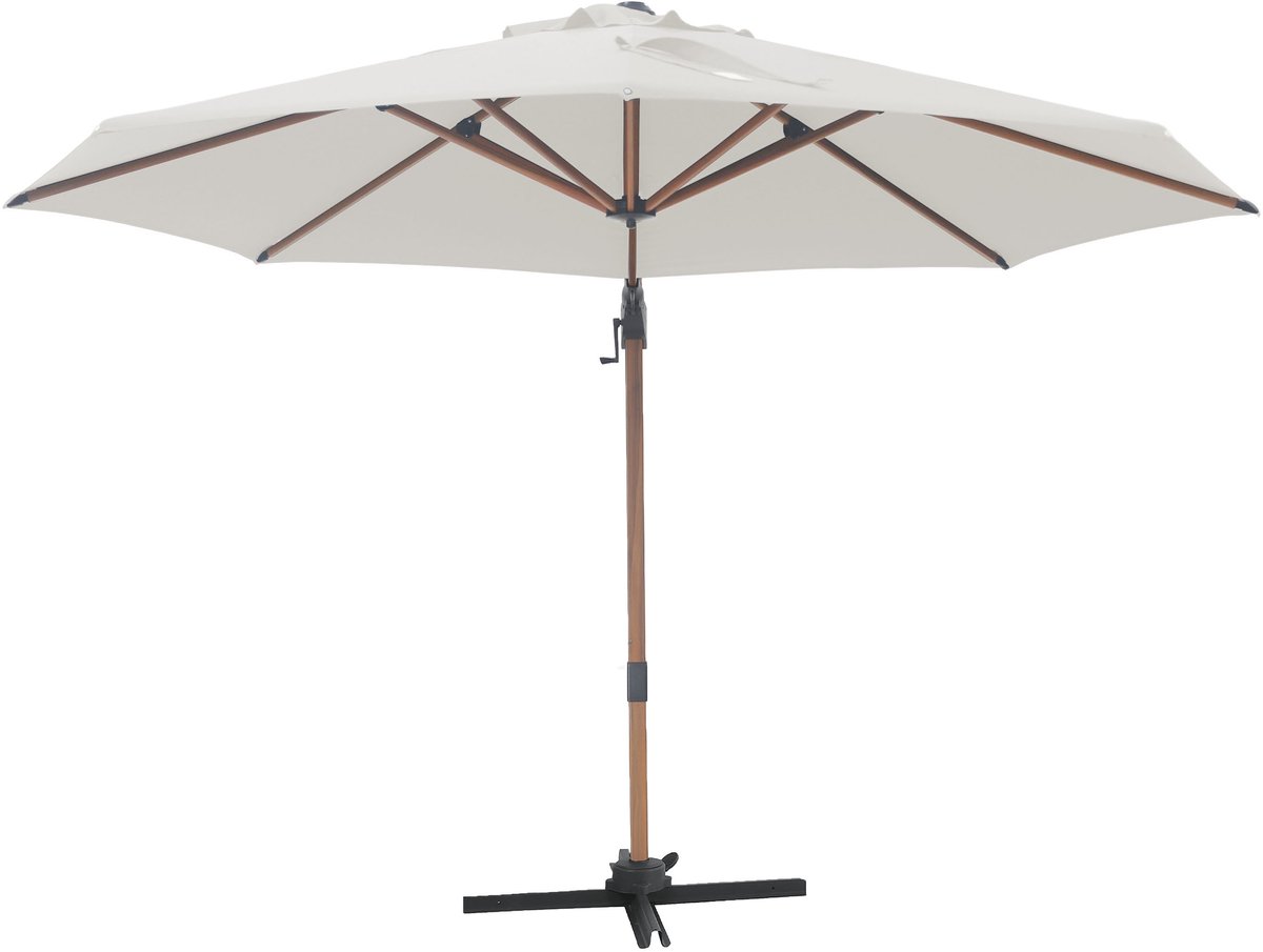AXI Solis Zweefparasol Ø 300cm Houtlook/beige incl. Hoes – Gepoedercoat frame met kruisvoet – 360° Draaibaar - Kantelbaar – foto 2