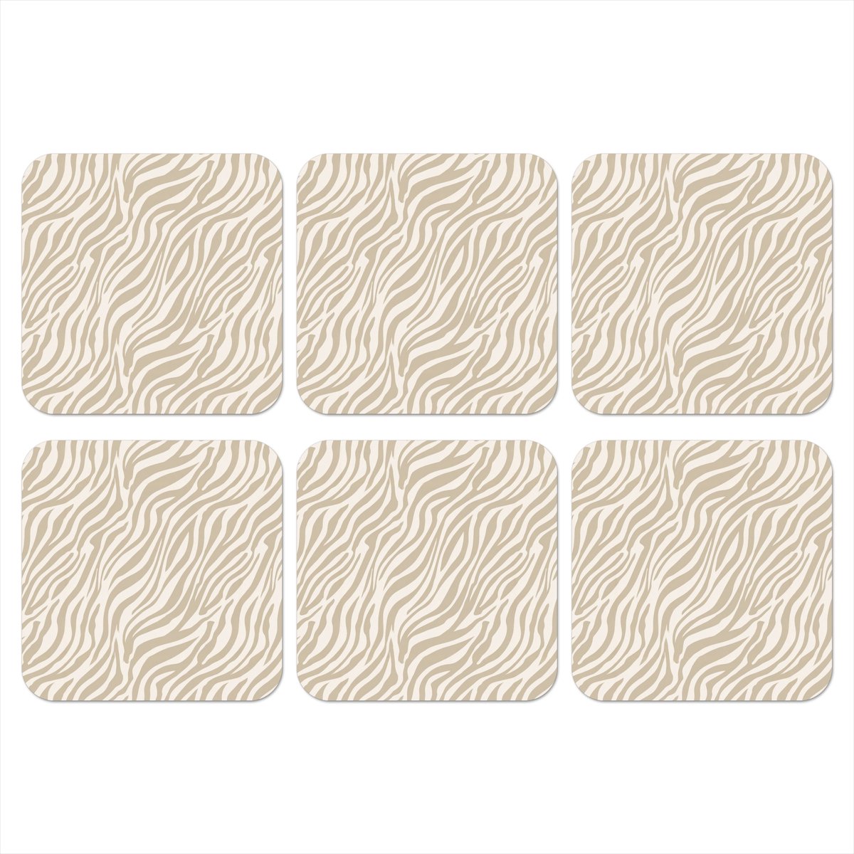 Onderzetters voor glazen - Zebra - Patroon - Beige - 10x10 cm - Glasonderzetters - 6 stuks