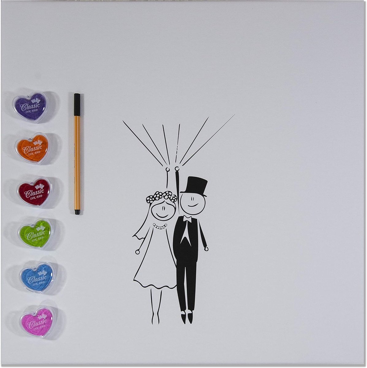 Vingerafdruk Canvas - Gastenboek Kunst - Feest Herinnering - Inclusief Pen Stempelkussen - 50x50cm Vierkant - Wit