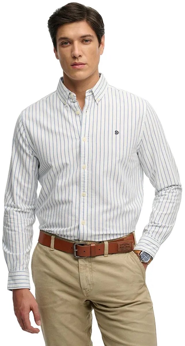 Superdry Overhemd Preppy Oxford Ls Shirt M4011100a J8p Classic /optic Stripe Mannen Wit