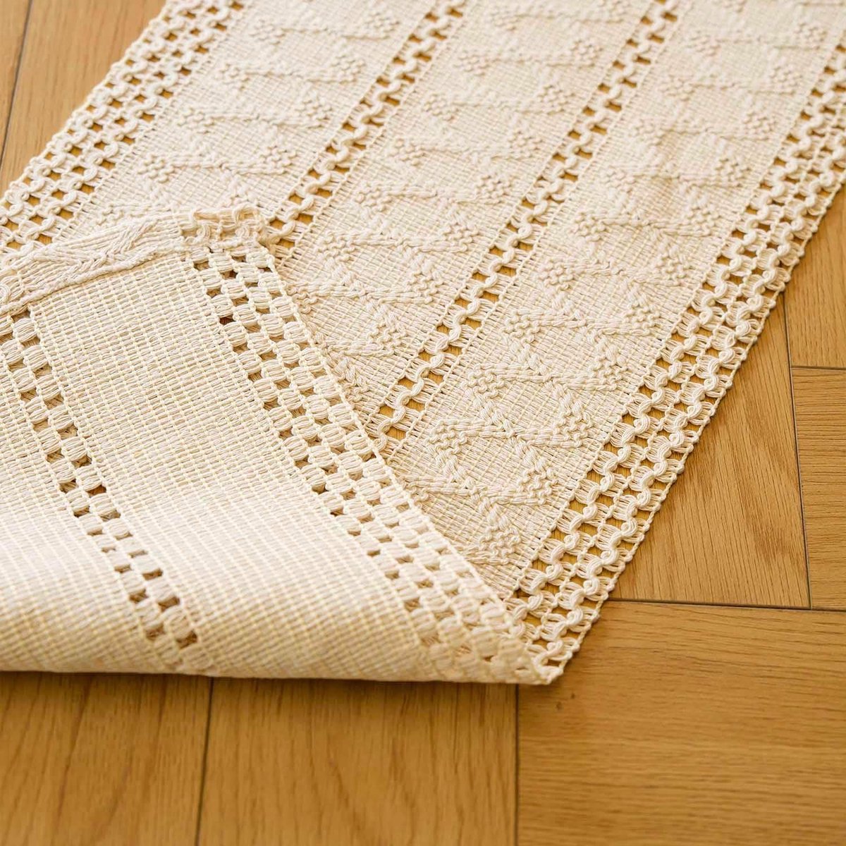 Tafelloper Macrame - Boho Runner - Feestdecoratie Tafel - Katoen Linnen Mix - 30x100cm - Beige