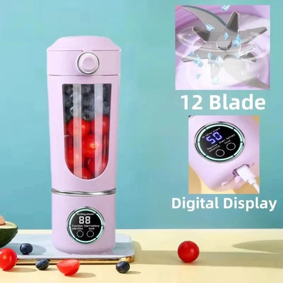 Draagbare Blender 700ML - Smoothie Maker en Juicer 2-in-1 met 12 Messen, USB Oplaadbare Mini Blender voor Shakes, Smoothies en Fruitmix - Beige van Merkloos — afbeelding 2