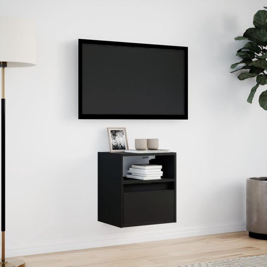 Zwarte TV Wandkast met LED Verlichting - Compacte TV Meubel voor ...