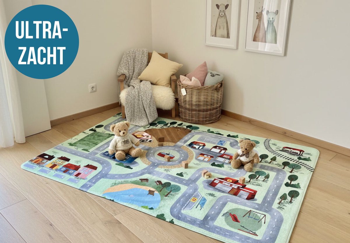Mats & Joy® Village Auto Speelmat 110x170cm - Fluweelzacht - Anti-slip - Wasbaar - Groot Auto Speeltapijt voor Kinderen - Speelkleed Baby – Autokleed — afbeelding 16