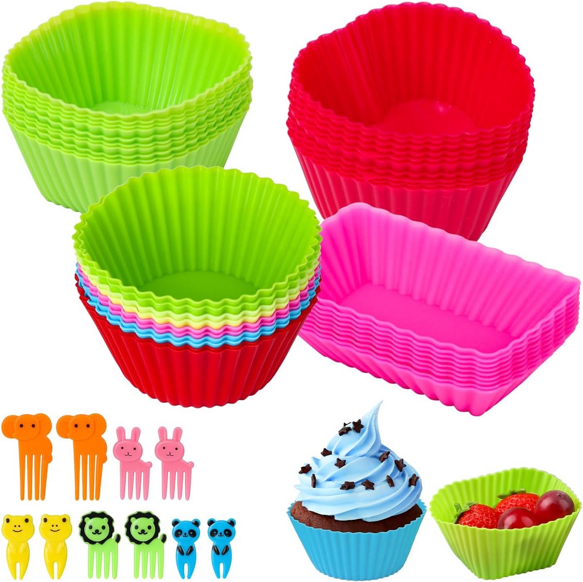 50x Herbruikbare Siliconen Cupcake en Muffin Bakvormpjes - Flexibele Cakevormpjes