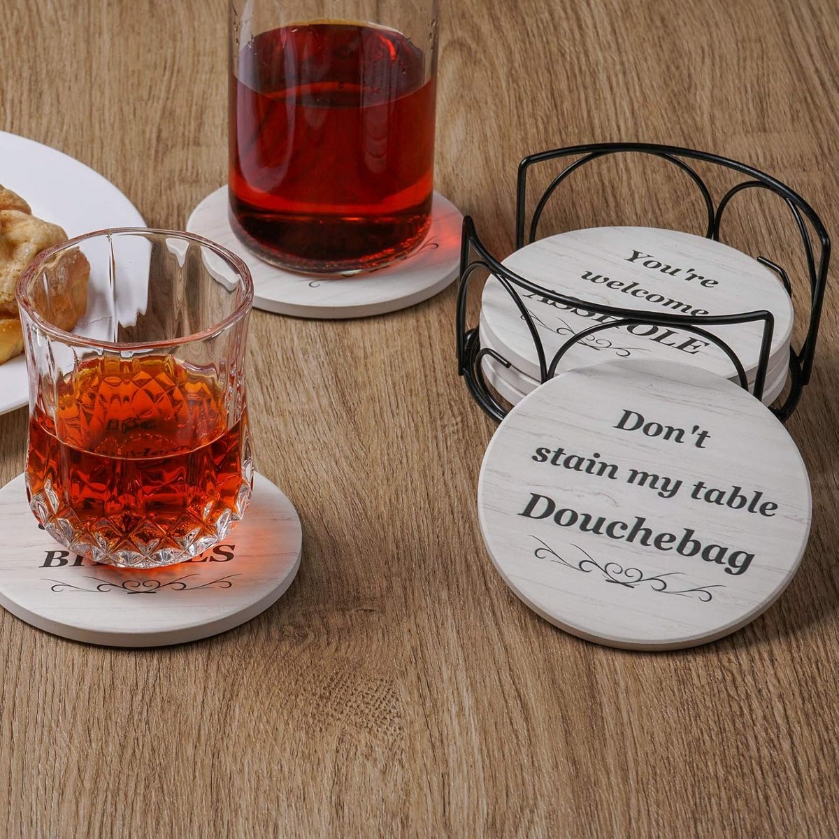 Set van 6 Absorberende Onderzetters met Houder - Huisdecoratie Cadeau