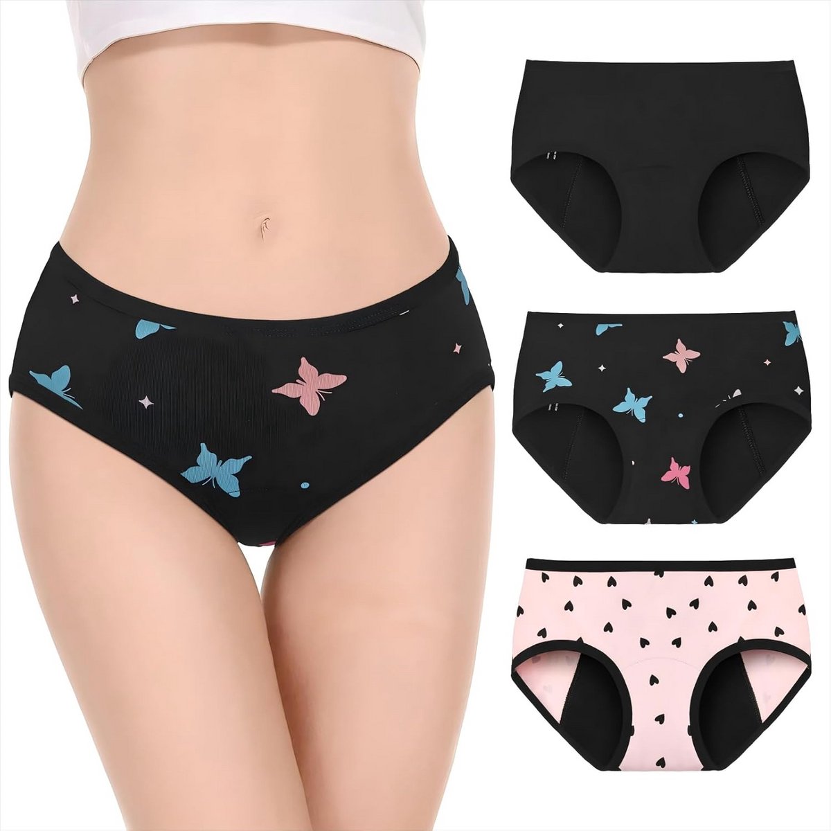 Menstruatieondergoed Meisjes (10-16 jaar) - 3-Pack Herbruikbare Katoenen Slips