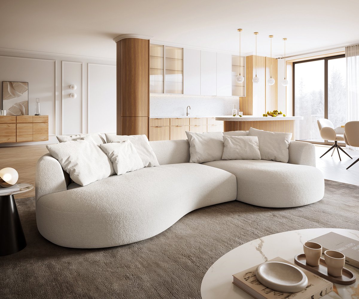 Big Sofa Edina Bouclé Soft Beige 330x170 cm