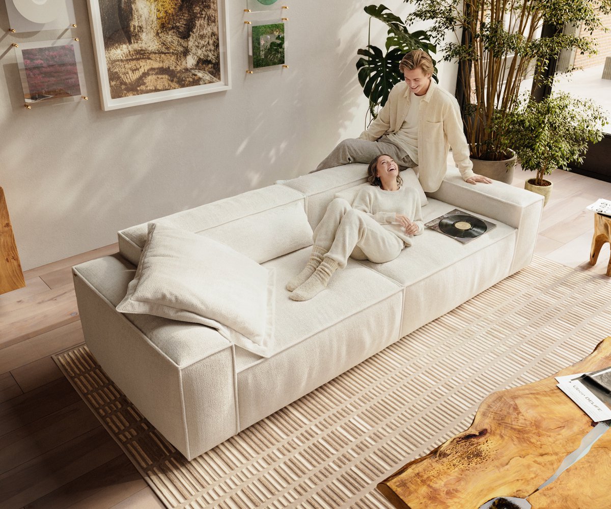 Grote bank Freestyle Cozy Bouclé zacht beige 280x110 cm