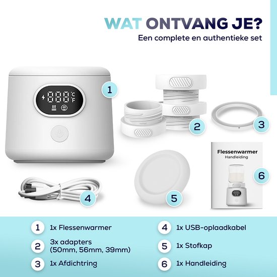 Draagbare Flessenwarmer - Snel Opwarmen - BPA Vrij - Temperatuurregeling - Geschikt Voor Alle Babyflessen - 3 Universele Adapters - 4 Standen - Oplaadbaar - USB-C - Voor Onderweg & Thuis van Merkloos — afbeelding 5
