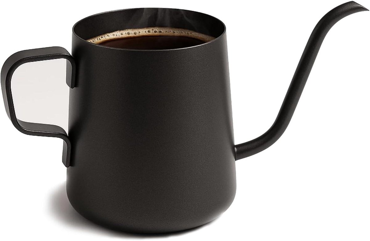 Roestvrijstalen Koffiepot met Langwerpige Gietmond, 250 ml, Zwart, Koffiekan voor Precieze Giettechniek