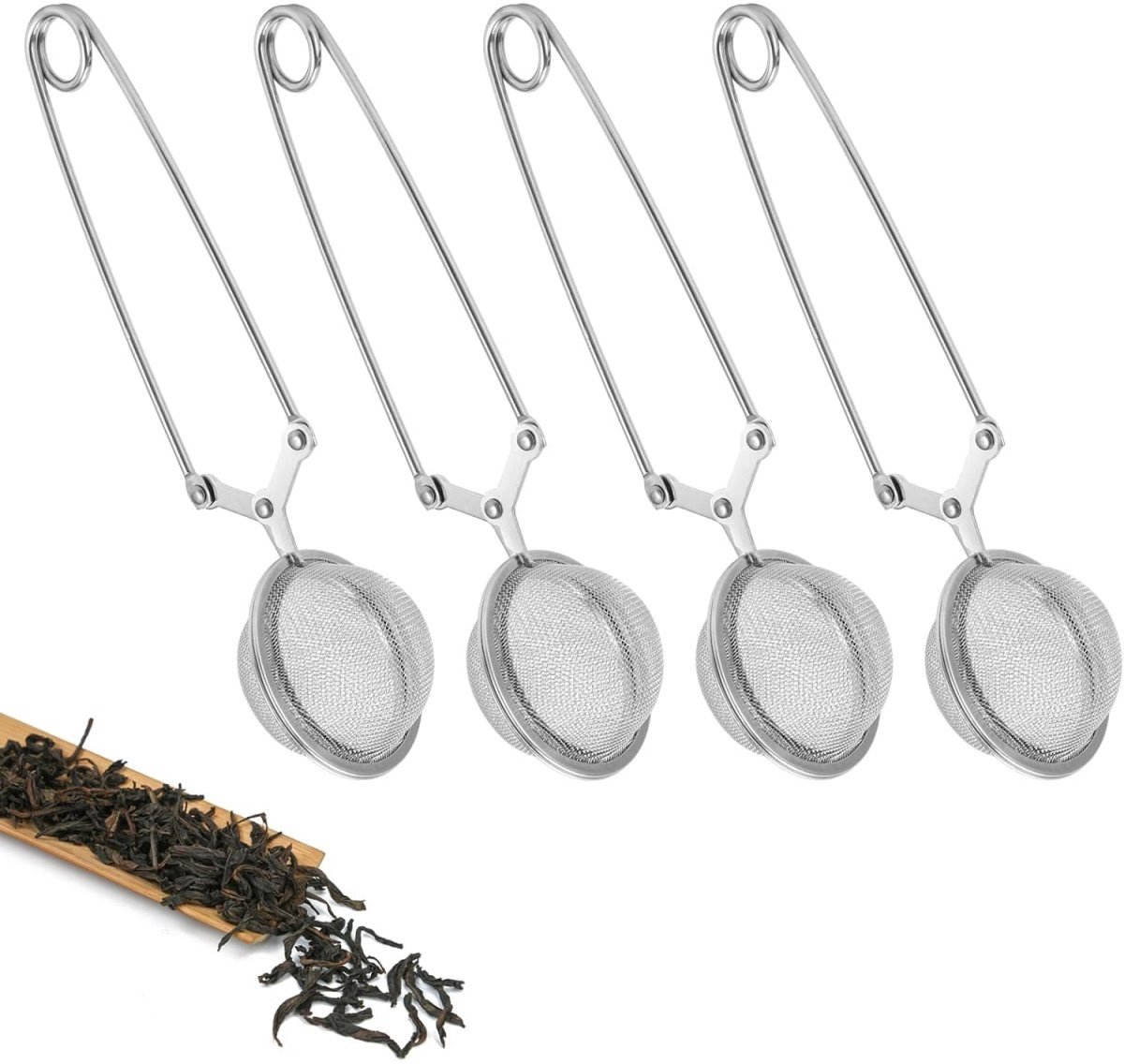 Gigicial Roestvrijstalen thee-infuser - Theeclip voor losse thee - Fijnmazig filter voor gemakkelijk vullen - 4-delige set - Wonen & Keuken - Zilver