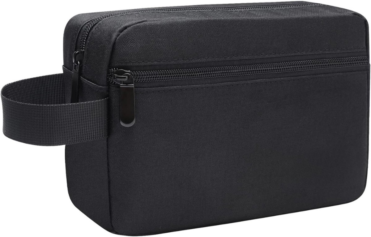 Famanu - Toilettas voor Heren, Canvas Reistoilettas Tas Organizer om op te Hangen Waterbestendige Scheertas voor Toiletartikelen Accessoires (Basis, Zwart)