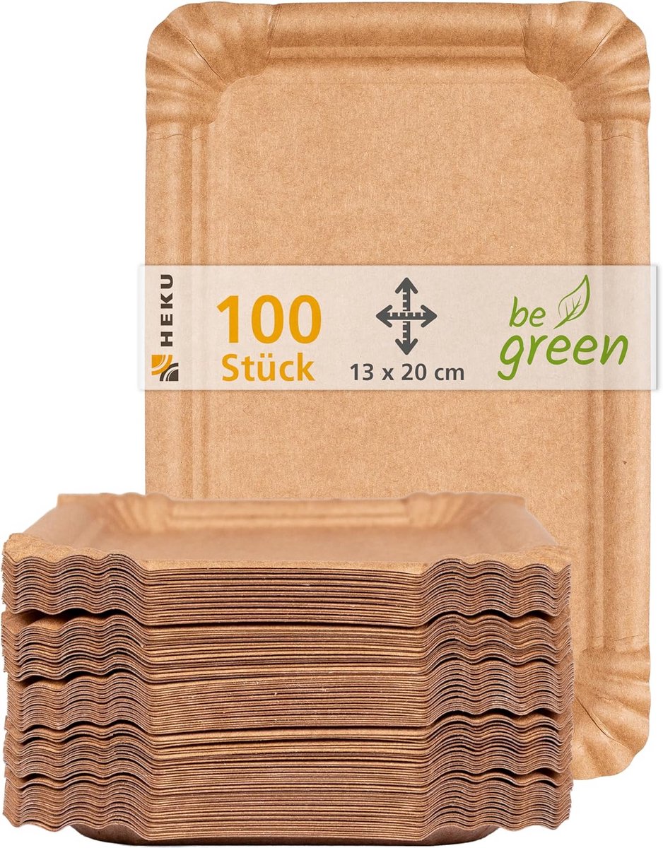 100 Stevige Bruine Papieren Borden (13x20cm) - Composteerbaar & Milieuvriendelijk