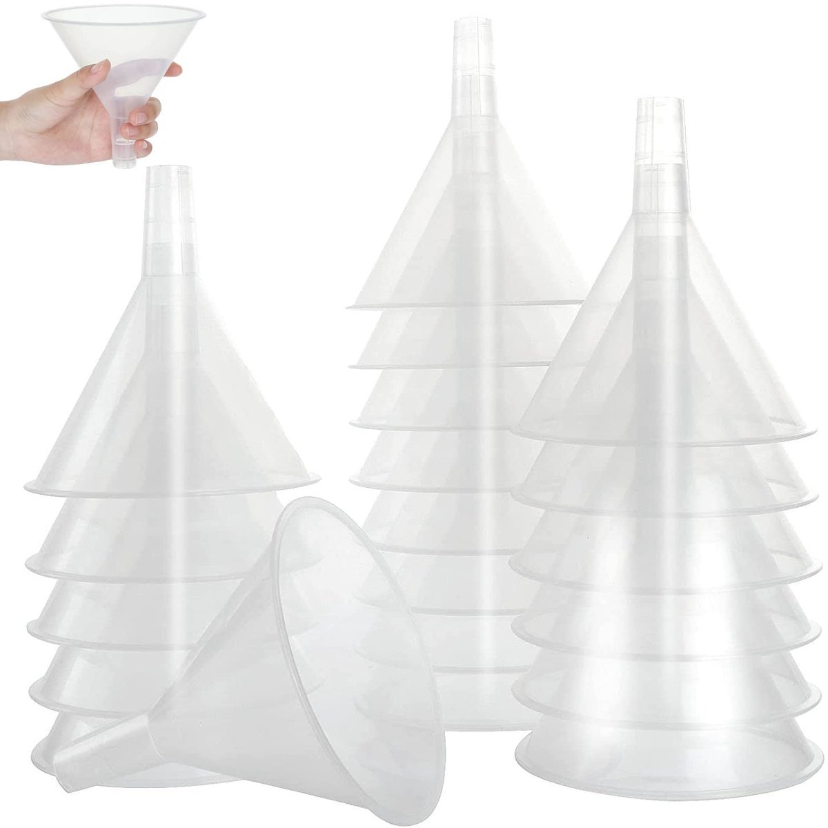 20Set plastic trechters, multifunctionele grote trechter met lange tuit.