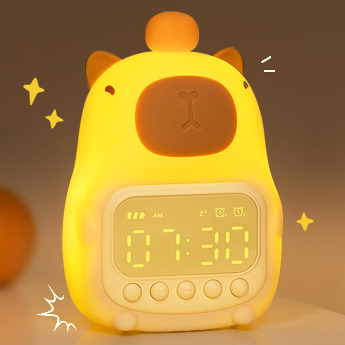 Capybara-wekker met nachtlampje - Leuke wekkers voor kinderen - Digitale wekkers voor slaapkamers, sluimerfunctie - Slaaptrainingklok voor peuters - Cadeau voor kinderen, meisjes, jongens en tieners, verjaardag