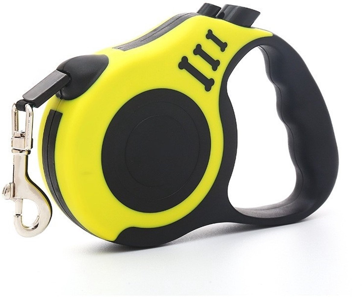 Oneay Intrekbare telescopische hondenlijn van 5 meter, sterke duurzame uitvoering met antisliphandvat, geschikt voor kleine en middelgrote honden tot 33 lbs – Geel