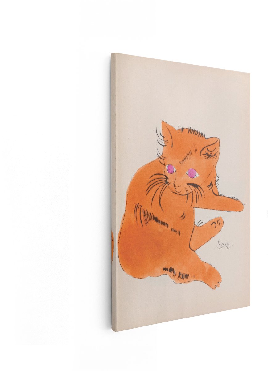 Artaza Canvas Schilderij Kat Sam - 80x120 cm - Pop Art Wanddecoratie - Muurdecoratie Dieren - Vintage Schilderijen Op Canvas - Oranje