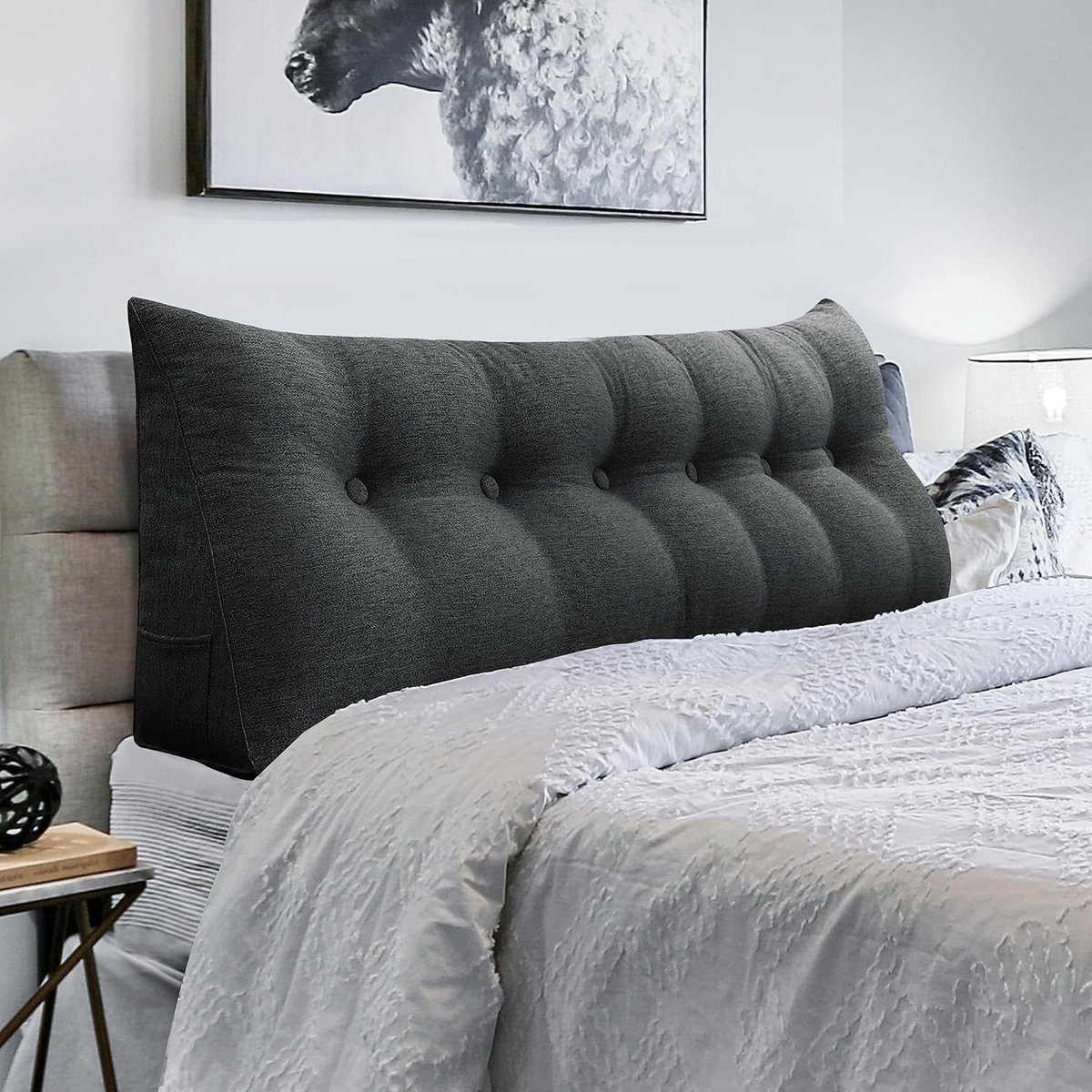 Groot Driehoekig Wigkussen met Rugleuning voor Bank en Bed - Gestoffeerd Hoofdeinde Decoratief