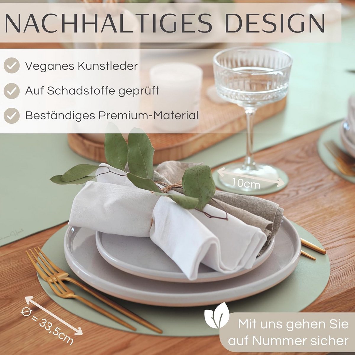 Set van 6 Ronde Tafelloper Matten Kunstleer Mintgroen - Wasbaar & Waterdicht