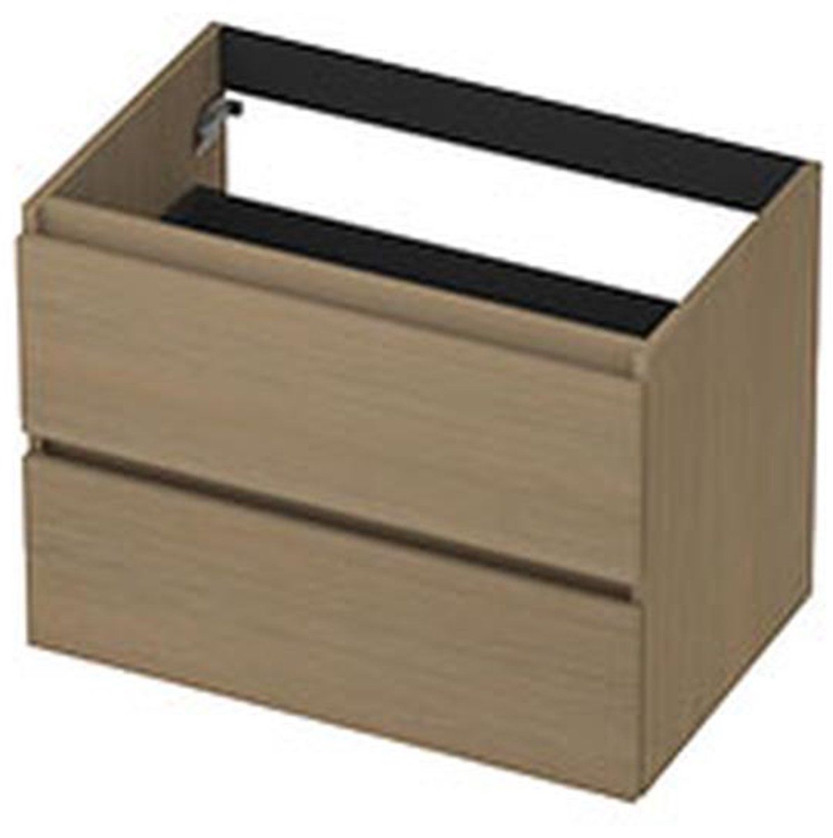 INK - Onderkast 2 Laden Greeploos met Houten Keerlijst - 700x450x520 Mm - Olijf Eiken