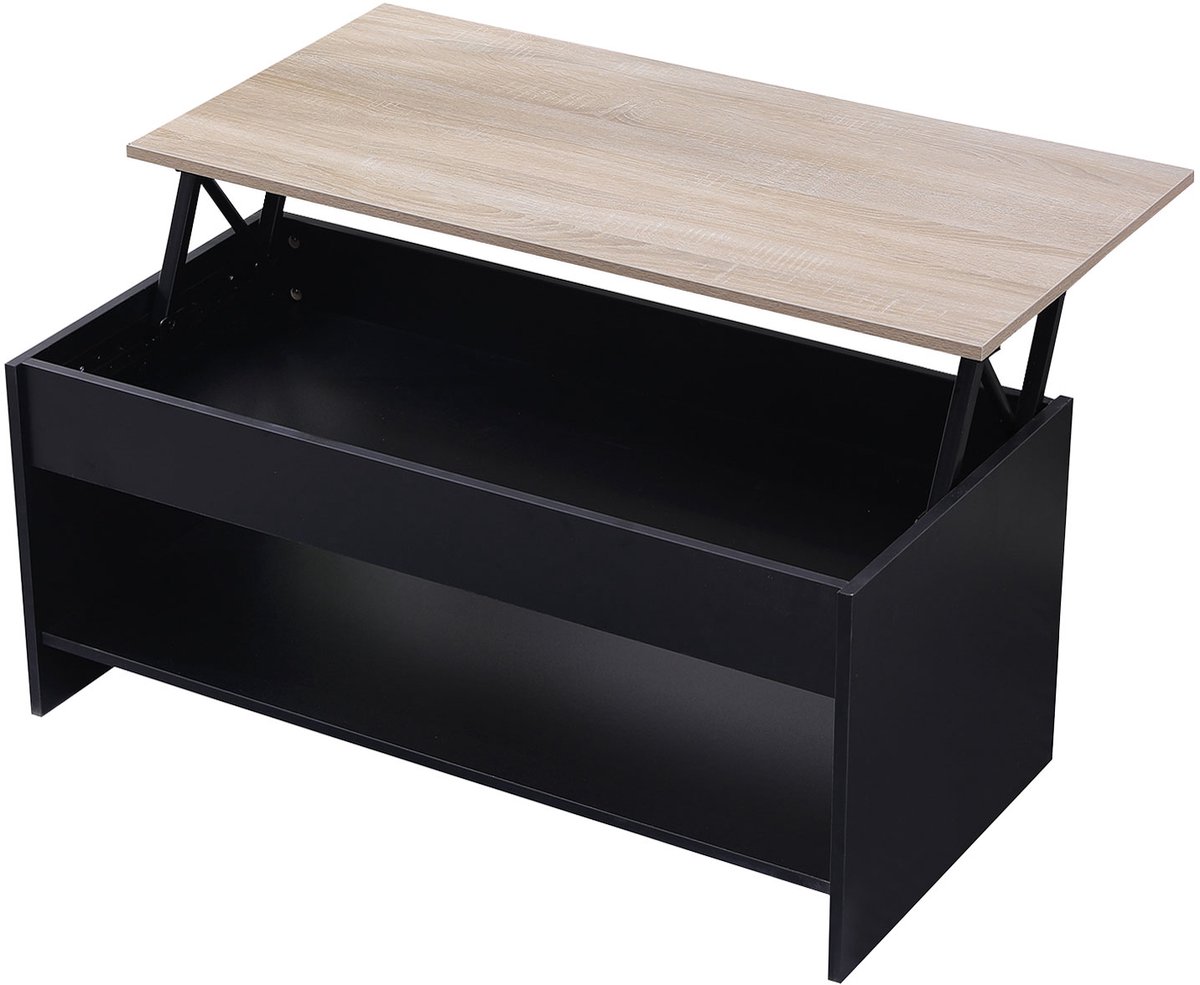 Salontafel met opklapbaar blad, zwart en hout HEDDA