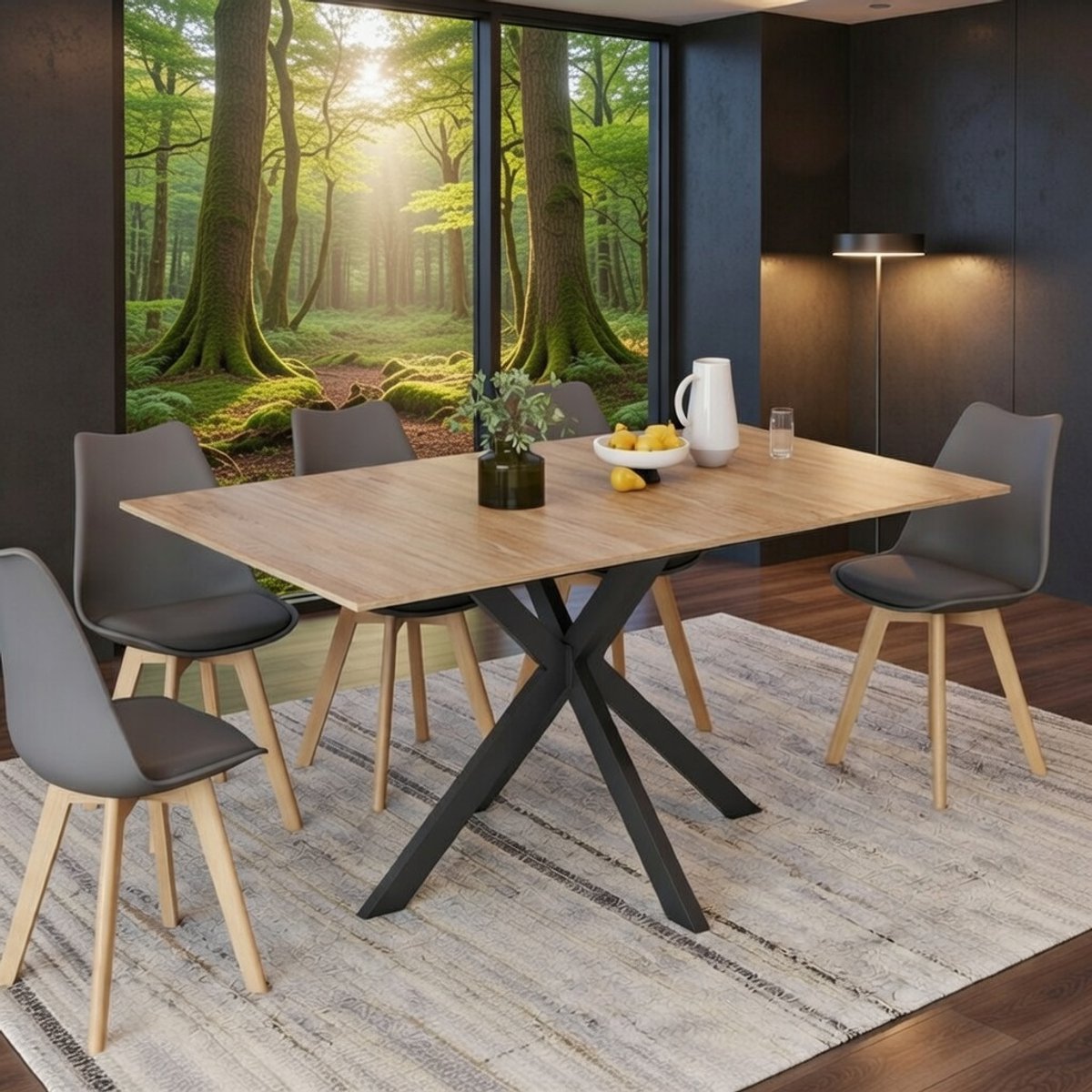 Uittrekbare eettafel Serenaia 4-8 personen - rechthoekige houten tafel met zwarte metalen poten - Casa Serena - 120-160 cm - industriële design eettafel voor woonkamer en keuken – 160 cm – Casa Dorada