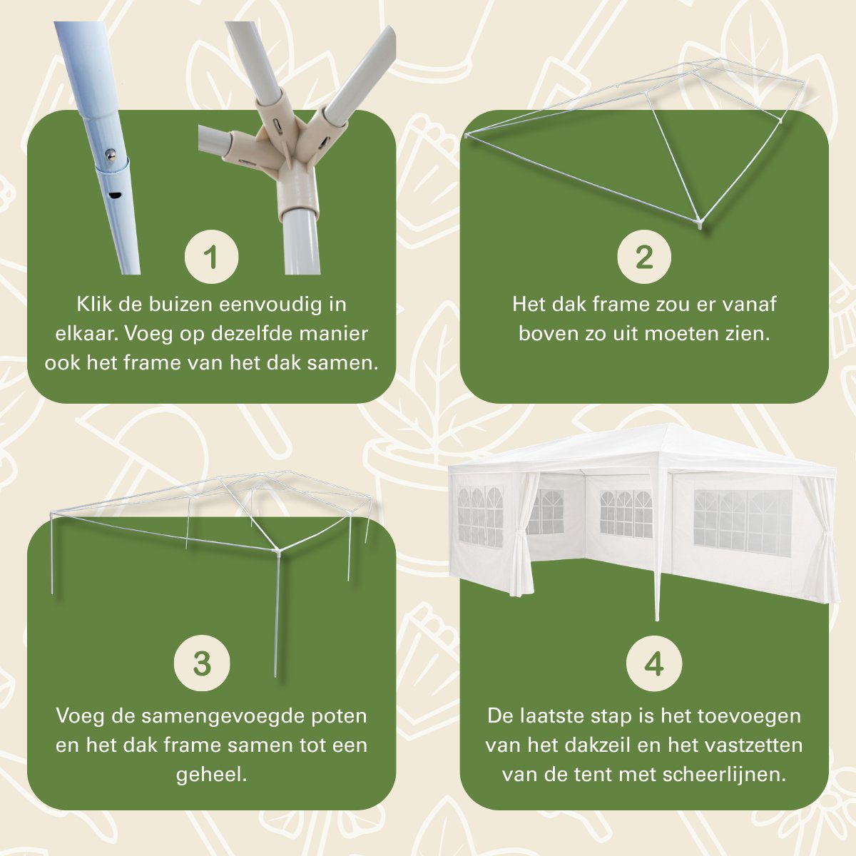 Kinzo Partytent 3x6 m - Tent Paviljoen voor 70 Personen - Tuinpaviljoen met 6 Zijwanden - Tuintent met Nokhoogte 2.5m - Feesttent Waterdicht en UV Bestendig - Wit – foto 5