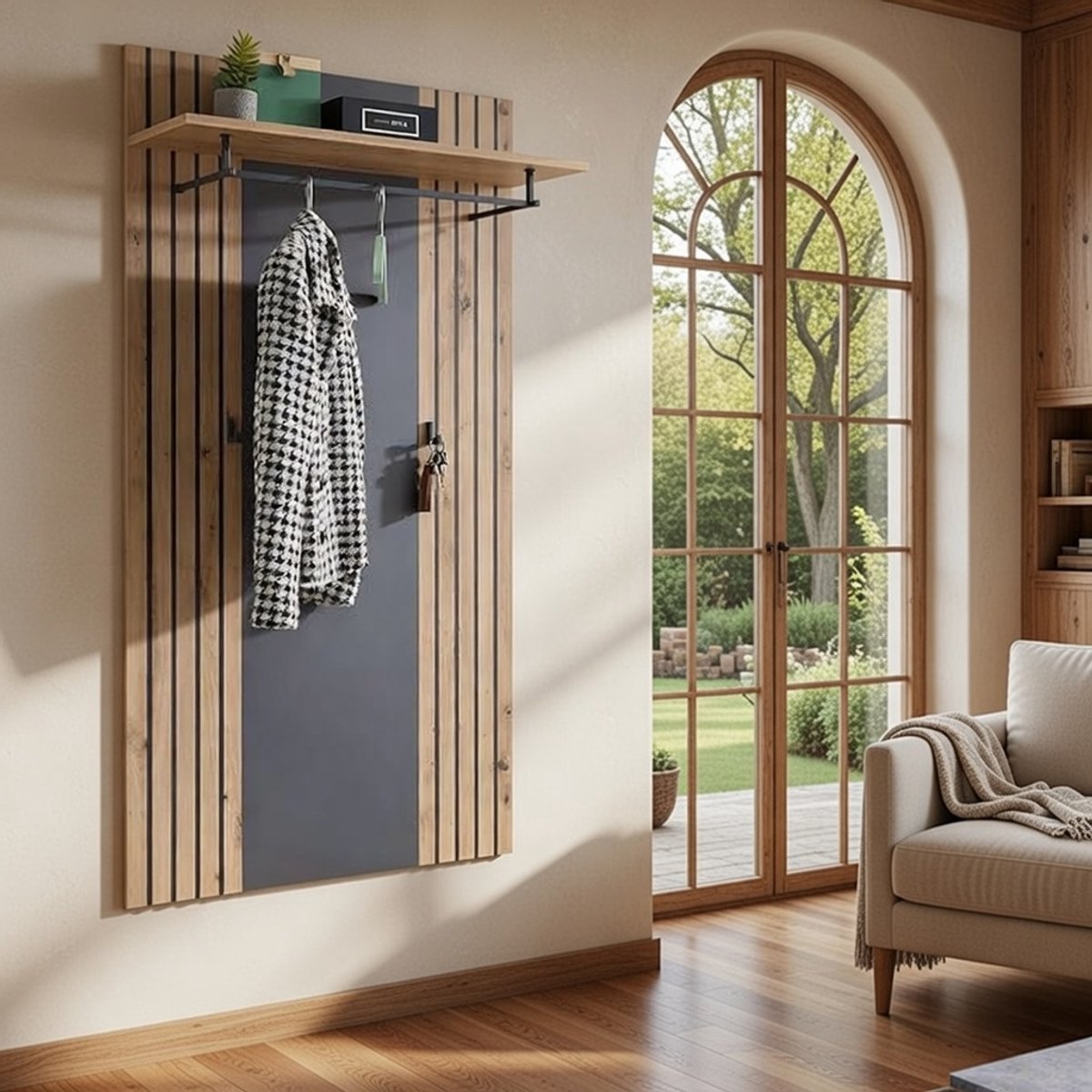 Lagos Luxe wandkapstok met Hoedenplank en Kledingstang – Artisan Eikenlook & Antraciet 80x150x28 cm Casa Serena