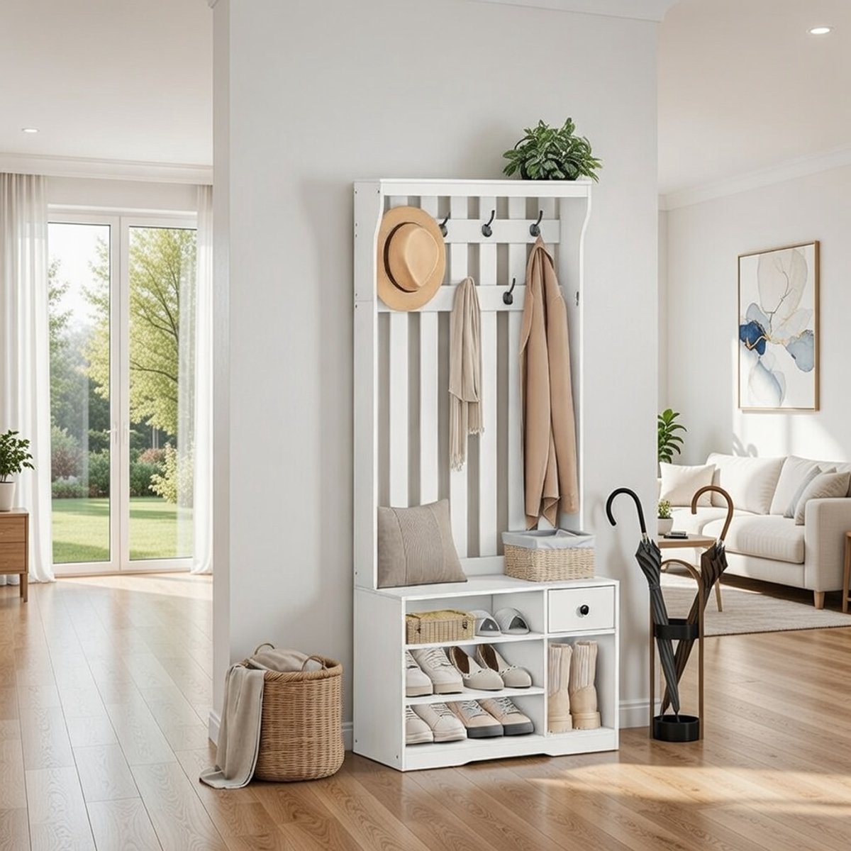 SerenaHall Luxe Kledingkast met Schoenenkast en Lade 80x35x180 cm – Wit | Casa Serena – Casa Dorada