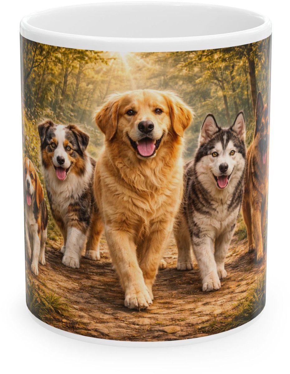 Plot-Twister - Dieren Mok 330ML – Honden Natuur - Keramische Koffiemok met Unieke Dierenprint – Vaatwasser & Magnetronbestendig – Cadeauverpakking met Venster