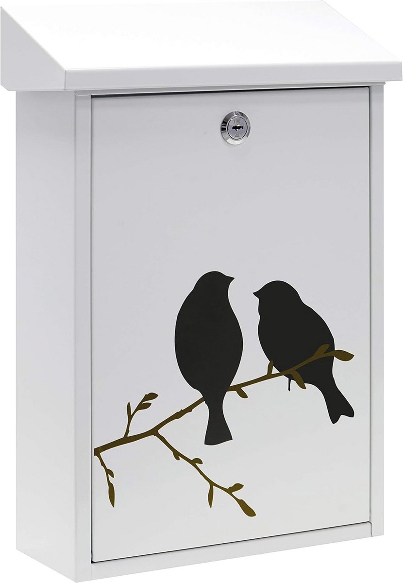 Wandbrievenbus voor Buiten van Verzinkt Staal met Vogelmotief - M Formaat voor DIN A4 Post en Tijdschriften